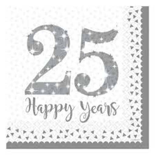Picture of SILVER 25TH ANNIVERSARY NAPKINS 32.7X32.7CM - 16PK